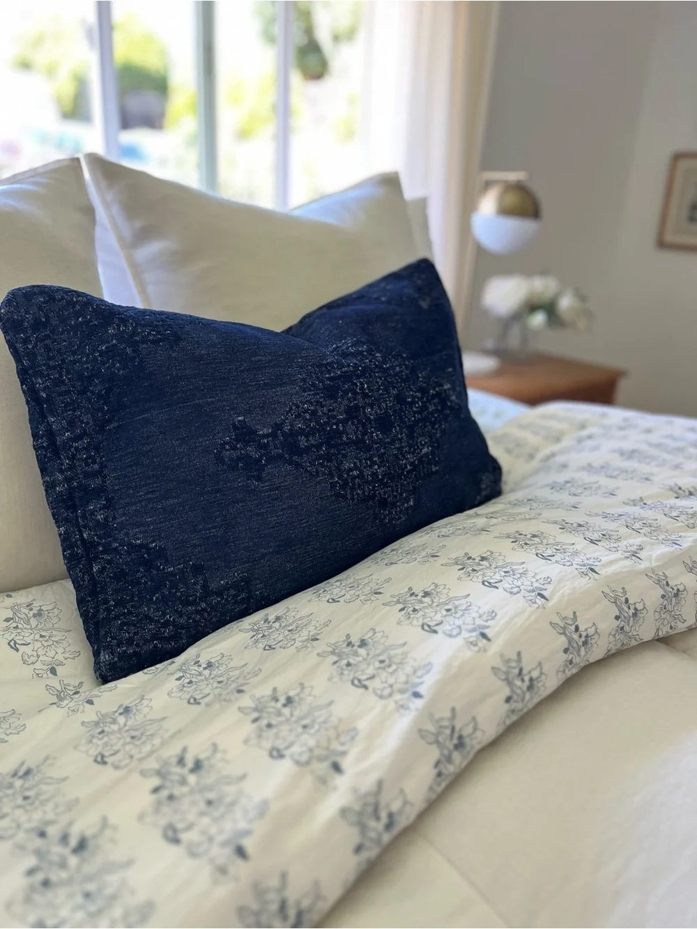 Pottery Barn Navy Indigo Maddi Lumbar Pillow Cover